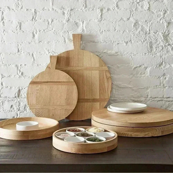 Serving Board Handmade Ash Wood Round Cutting Board NEW by Pottery Barn - Picture 3 of 9